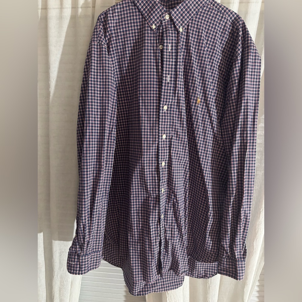 Ralph Lauren 2XLT Men's Checkered Shirt - Blue and Red